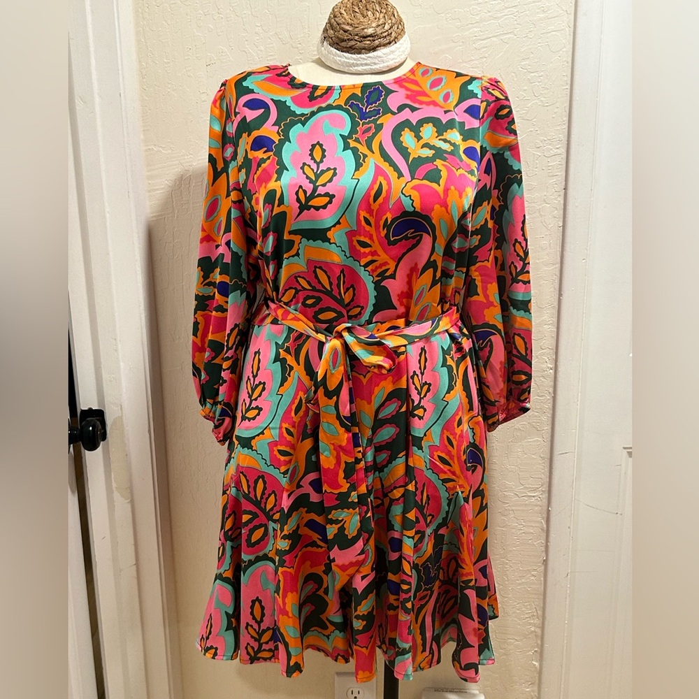 Sugarlips Multicolor Paisley Tie-Waist Long Sleeve Dress